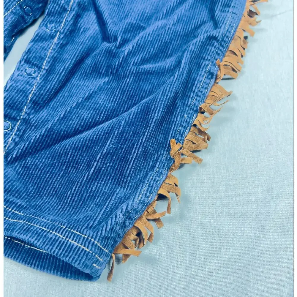 Vintage Le Top Western Cowboy Corduroy Fringe Overall Set 18M Deadstock NWT NOS